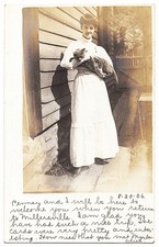real photo New Berlin PA - Lady Holding Penney ( Cat ) antique postcard RPPC picture