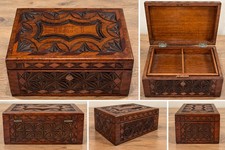 Vintage Haiti Hand Carved Wood Jewelry Trinket Keepsake Box Folk Art picture