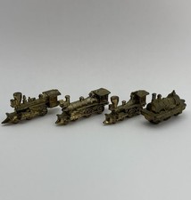 Vintage Miniature Gold Tone Pewter Locomotive Train Engine Hong Kong Lot Of 4 picture