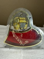 Vintage Laurel Japan Heart Shaped Lucite Music Jewelry Box Red Velvet WORKS picture