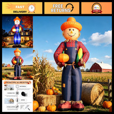 12FT Inflatable Scarecrow with Corn & Pumpkin - LED Harvest Yard Decor for Thank picture