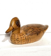 Vintage 1980s Hand Carved Wood Duck Green Winged Teal GAB 1986 Decoy Decor picture