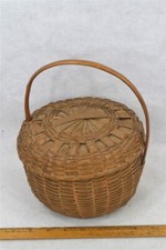 antique basket bump bottom splint ash gathering Abenaki 5.5x8 early 19th 1850 picture