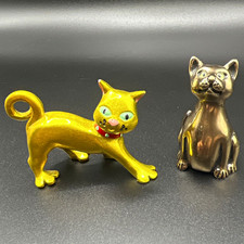 Vintage Signed Lot Honeck Solid Bronze Cat & Stepper Limited Edition Cat picture