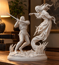 5 inch Geralt of Rivia statue table top Fantasy diorama statue Black and White picture