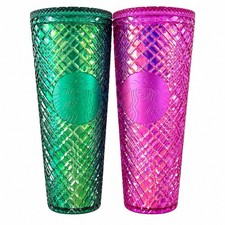 [2] Starbucks 24 oz Iridescent Tumbler Emerald Pink Glinda Elphaba Wicked Style picture