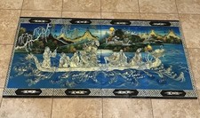 VTG Rare 4 Panel Vietnamese Mother of Pearl Inlay Lacquer Boat Dragon 62.5”x31” picture