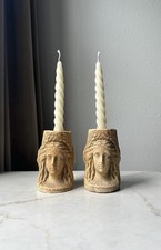 Pair Vintage 1981 Neoclassical Figural Bust Candle Holders Classical Goddess 5