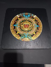 vintage Mexican wall plaque featuring a colorful enameled and metal or brass picture