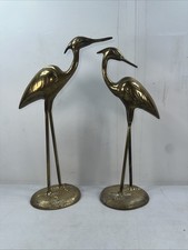 Vintage Pair Brass Crane Heron Egret Bird Figurines Statues MCM India 13” Tall picture
