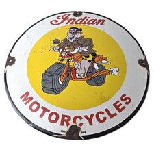 Vintage Indian Motorcycles Sign -Flintstones Bike Sign - Gas Pump Porcelain Sign picture