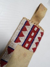 VINTAGE MID CENTURY CHEYENNE INDIAN BEADED THICK HIDE BEADED KNIFE CASE / SHEATH picture