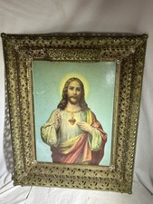 Vintage Sacred Heart of Jesus Print in Ornate Frame Religious 21 1/2