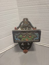 Vintage WILTON Cast Iron Wall Mount Match Holder/Striker Hinged Lid Orig. Paint picture