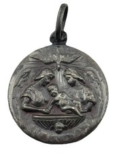 Vintage 835 Silver Baptism Religious Medal Dove Angel Small Pendant picture