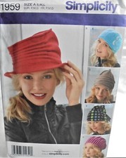 Simplicity 1959-Misses Assorted Fleece Hats-sizes S-M-L-Five Styles-New-FF-2011 picture