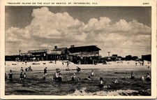 Vintage St Petersburg Fl. Postcard 1938 Treasure Island Swimmers along Beach picture