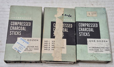 Lot of 3 Vintage Grumbacher Compressed Charcoal Sticks USED Box Art Drawing picture