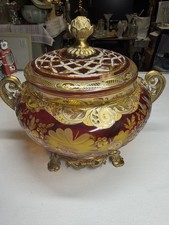 Antique Candy Box Ruby Red Glass Ormolu Bronze French Empire Style Lidded picture