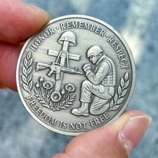 Praying Soldier Challenge Coin Freedom Is Not Free Military Memorial Gift picture