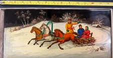 Very Rare LG Fedoskino Hand‑Painted Lacquer Panel 14”X7”/37cm X17cm Signed Box picture