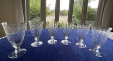 Fostoria, Chintz -Etched -CRYSTAL -Wine   Ice Tea Style glasses ~Set Of 6 picture
