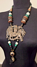 Ethnic Vintage Brass Asian Horse Pendant Beaded Necklace picture