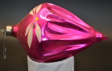 Vintage Heim Teardrop Glass Christmas Ornament Pink 4 1/4” picture