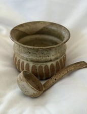 Vintage Handmade Earth Color Bowl With Ladle  Collectible Unique Decoration picture