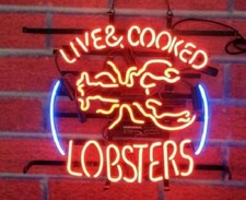 New Live Cooked Lobsters Seafood Neon Sign Lamp Poster Real Glass Decor 24
