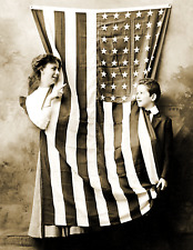 1919 Children With Stars and Stripes American Flag Old Photo 11