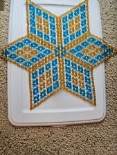 Vintage MCM Blue Yellow Star Shaped Lucite Beads Table Decor Mat Runner picture