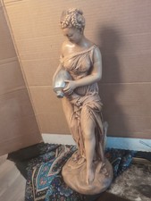 Vintage 17 Inch Tall Chalkware Water Godess Statue picture