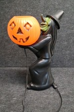Vintage Halloween 1960s BLACK WITCH Tico GREEN FACE Jack-o’-lantern BLOWMOLD picture