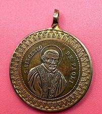Vintage Saint Vincent De Paul Pope Pius IX Religious Catholic Medal Roma picture