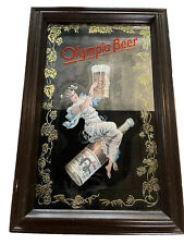 Vintage Olympia Girl Beer Advertising Bar Acid Etched Mirror Framed Lucid Lines picture