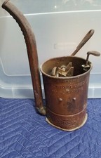 Antique Brookins Oil Gas Can WORKING PISTON DEVICE Old Car Vehicle Metal Rare picture