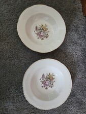 Vinrage Large Pair of 2 Matching Floral Decorative Bowls picture