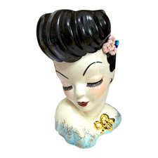 Vtg 1950s Ceramic Lady Head Vase Handpainted Glamour Girl Betty Grable Japan picture
