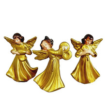Vintage Very Old Set of 3 Christmas ARDCO Gold Angel Figurines 1940s-50s picture