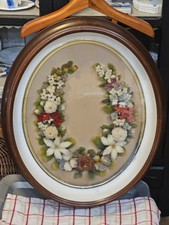 Antique Victorian Mourning Wreath Floral Oval Framed Shadowbox 19th century picture