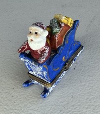 Limoges France Christmas Santa Blue Sleigh Trinket Box Peint Main Eximious picture