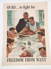 1942–1944 Norman Rockwell Poster Freedom from Want WWII Thanksgiving Print picture