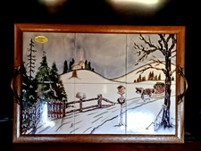 Vtg Hand-Painted Tile/Wood Serving Tray by 'The Empty Nest' California BEAUTIFUL picture