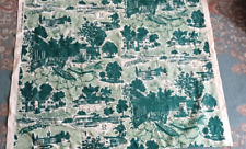 Vintage Barkcloth Fabric Remnant-50's Retro Cityscape Mid Century Town & Country picture