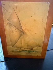 James Chadwick & Bro. Ltd Wood Advertising Sailboat Box w/ Lid Latch pre 1900s picture