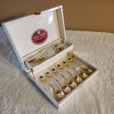 Royal Albert Old Country Roses 8-Pc Gold Plated Porcelain Spoon & Knife Set 1992 picture