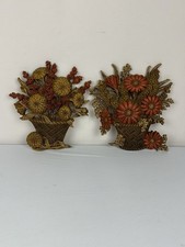 Vintage Pair Burwood Homeco Molded Fall Wall Hangings Autumn Flower Basket MCM picture