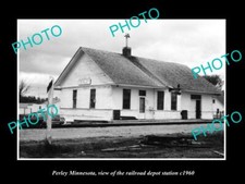 OLD LARGE HISTORIC PHOTO OF PERLEY MINNESOTA THE RAILROAD DEPOT STATION c1960 picture