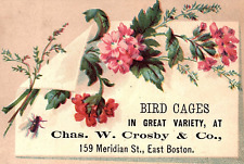 c1880 CHAS. W. CROSBY & CO BIRD CAGES EAST BOSTON MA VICTORIAN TRADE CARD Z1123 picture